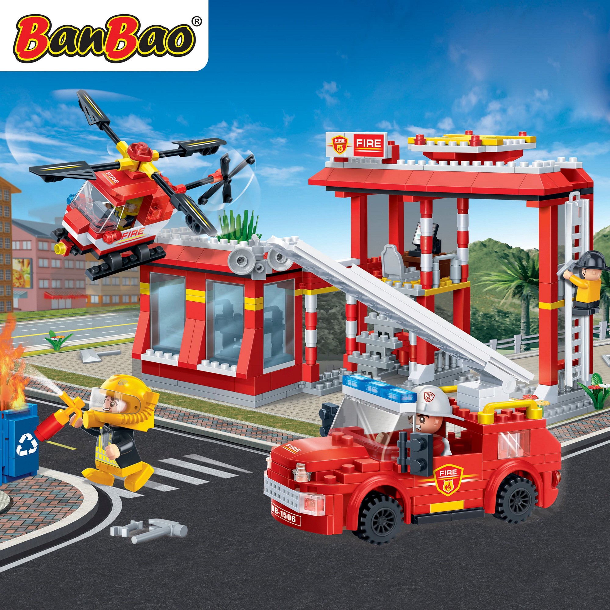 Bausteine Baukästen Feuerwehr Garage Banbao 7102