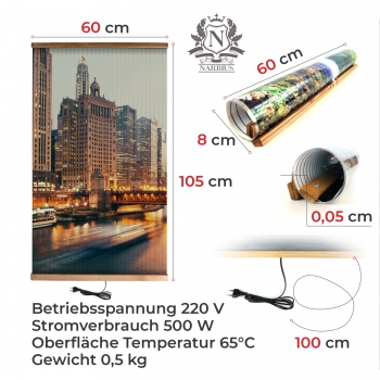 Infrarotheizung 500 Watt Bildheizung Heizbild Infrarot Bild Heizer Nächt Stadt