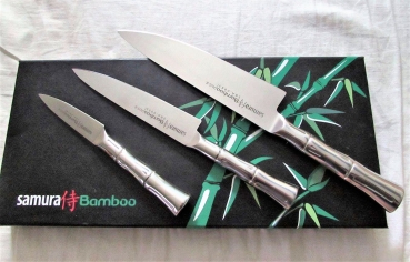 Küchenmesser Set SAMURA BAMBOO 3er-Set Japanisches Profi Messer AUS-8 Vollmetall