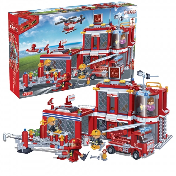 Kinder Geschenk Konstruktion Spielzeug Bausteine Baukästen Feuerwehrstation mit dem Auto