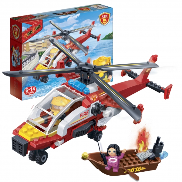 Feuerwehr Hubschrauber Kinder Geschenk Konstruktion Spielzeug Bausteine Bausatz