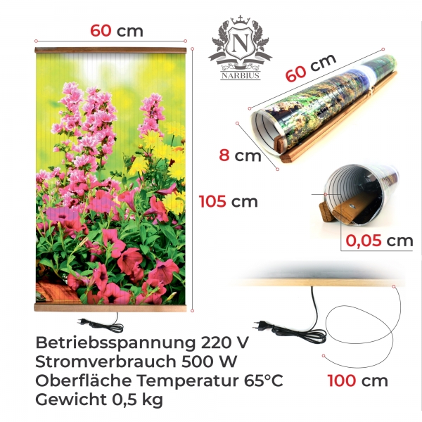Infrarotheizung 500 Watt Bildheizung Heizbild Infrarot Bild Heizer Blumen