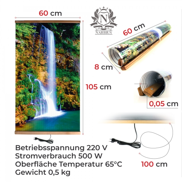 Infrarotheizung 500 Watt Bildheizung Heizbild Infrarot Bild Heizer Wasserfall